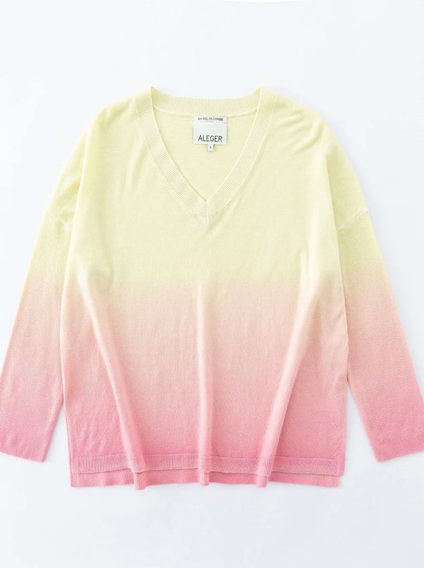 ALEGER Low V-Neck Fine Sweater - Pink Sunset Pink