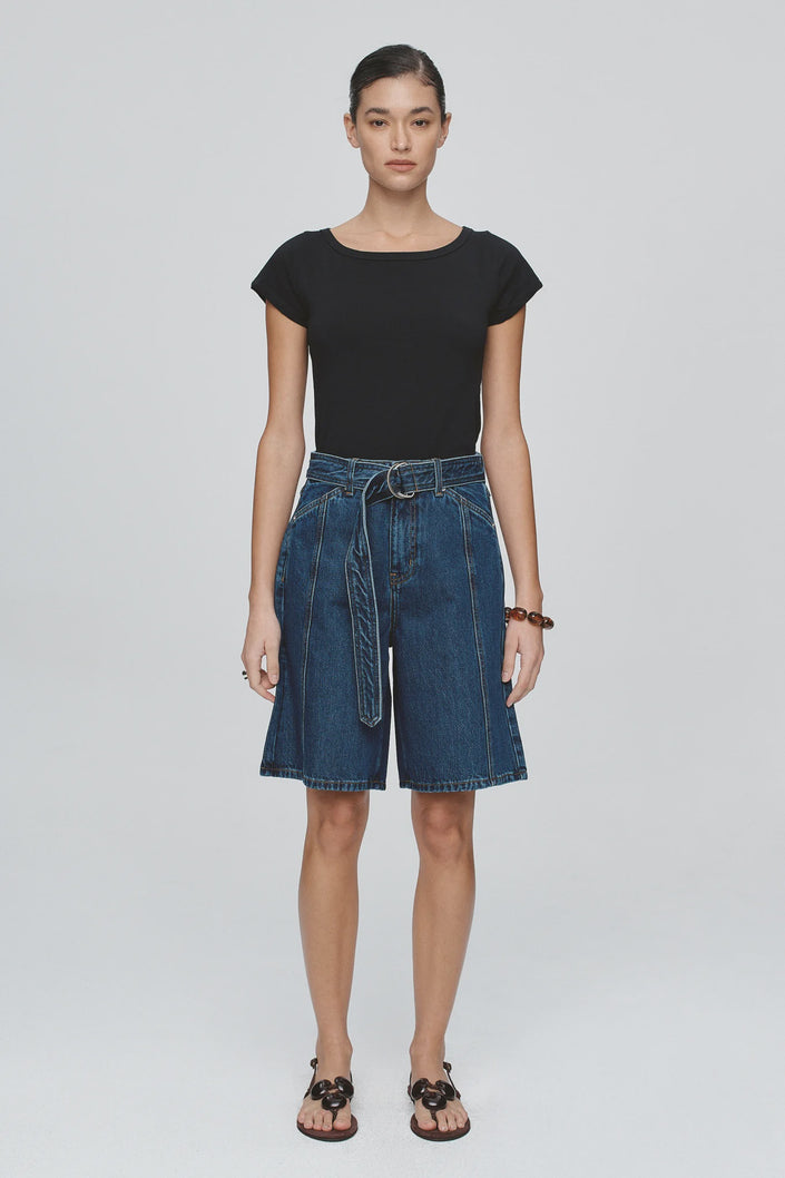 Marle Belted Jean Short - Classic Blue