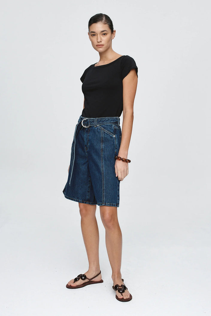 Marle Belted Jean Short - Classic Blue