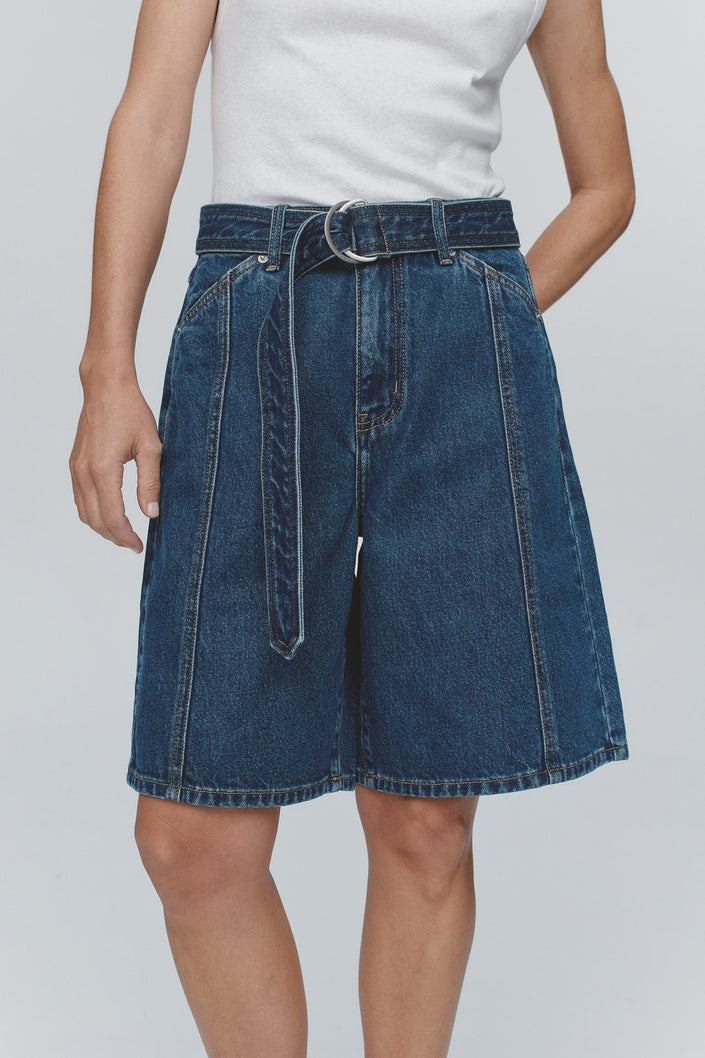 Marle Belted Jean Short - Washed Indigo