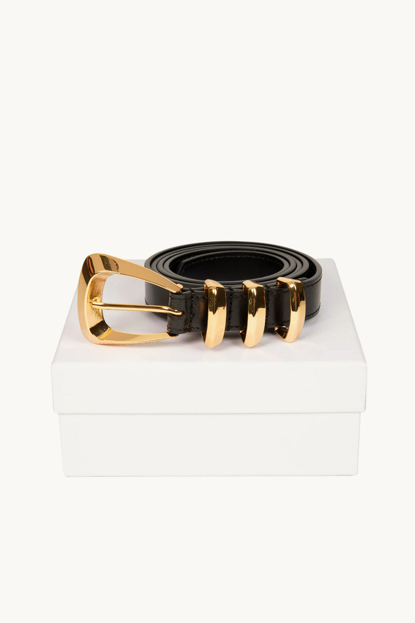Dylan Kain Sai Black Leather Belt - Gold