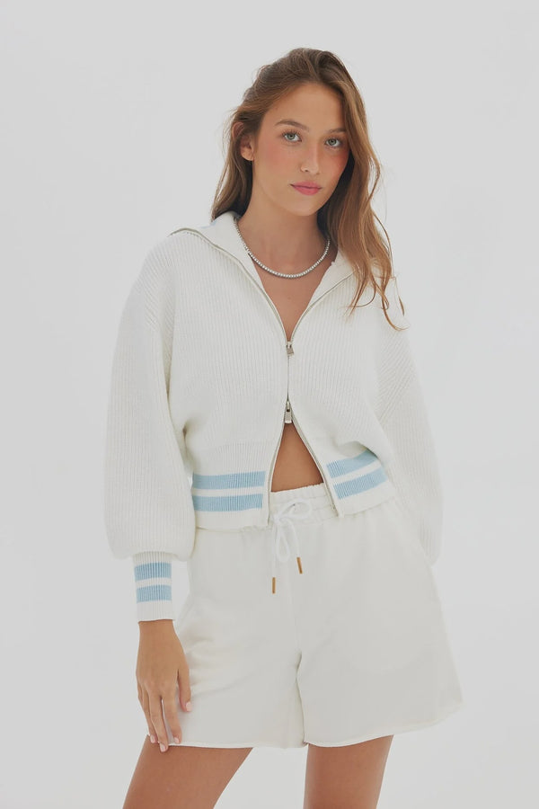 Toast Society The It Knit Cardigan - White/Pale Blue