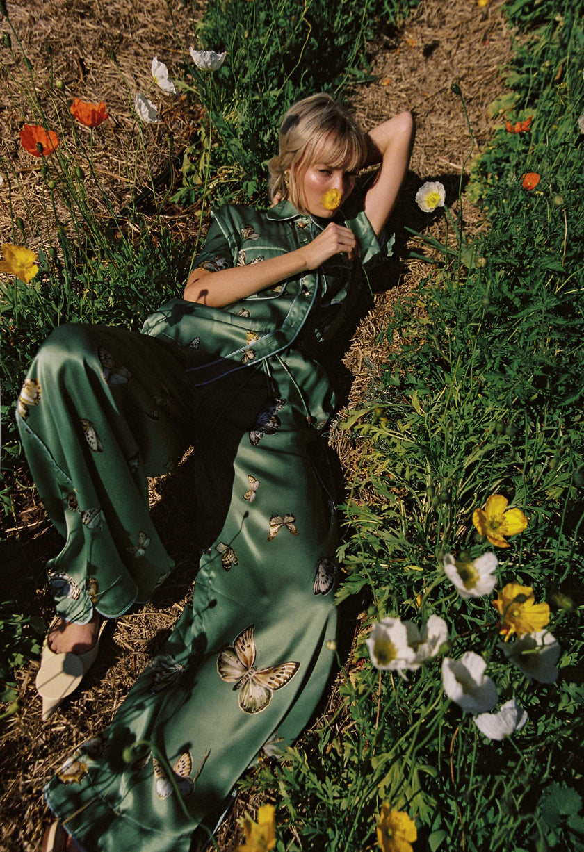 Odet Papillon Silk Pant - Sage