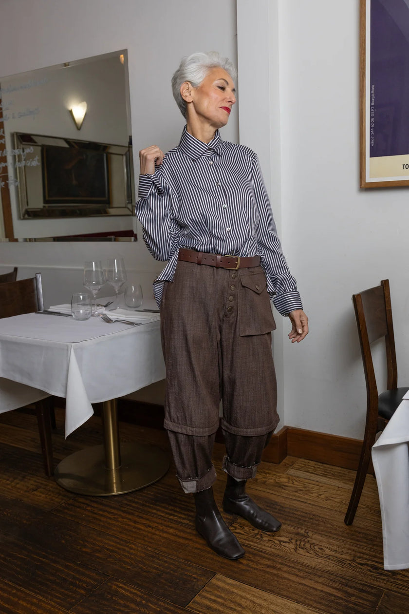 M.A. Dainty Keyes Shirt - Blue/Brown Stripe