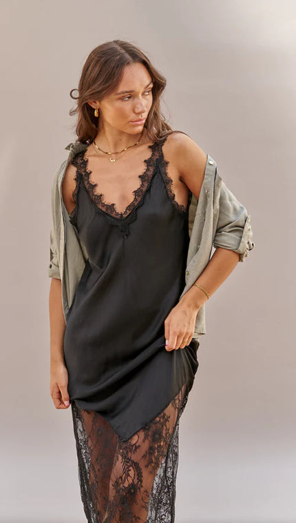 Charli Solange Slip Dress - Black