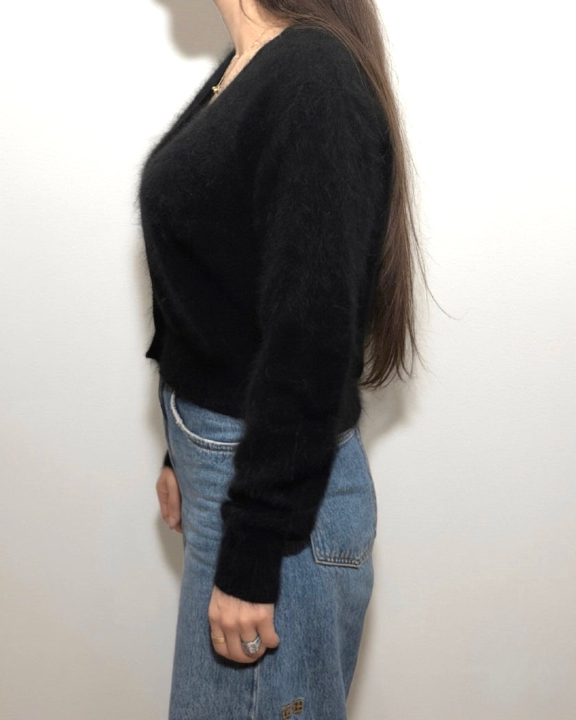 HONEY Short Button Cashmere Cardigan - Black