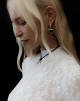 F+H Studios Whitney Heart Charm Earrings - Brass + 18K Gold Plating + Onyx