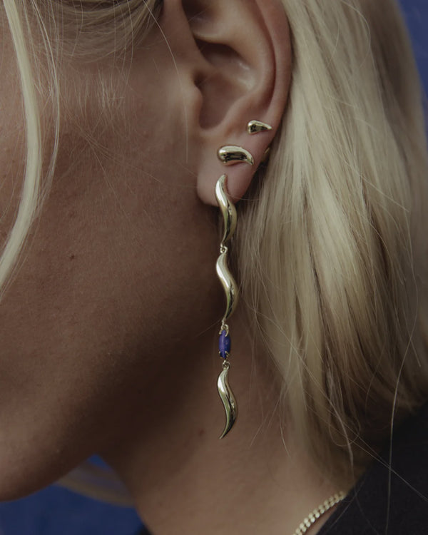 F+H Studios Wipeout Drop Earrings - Brass + 18K Gold Plating + Lapis