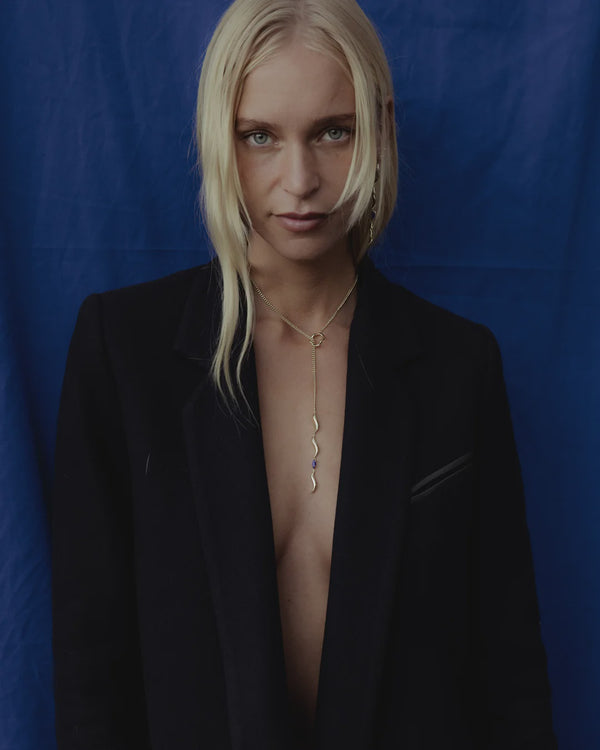 F+H Studios Wipeout Drop Necklace - Brass + 18K Gold Plating + Lapis