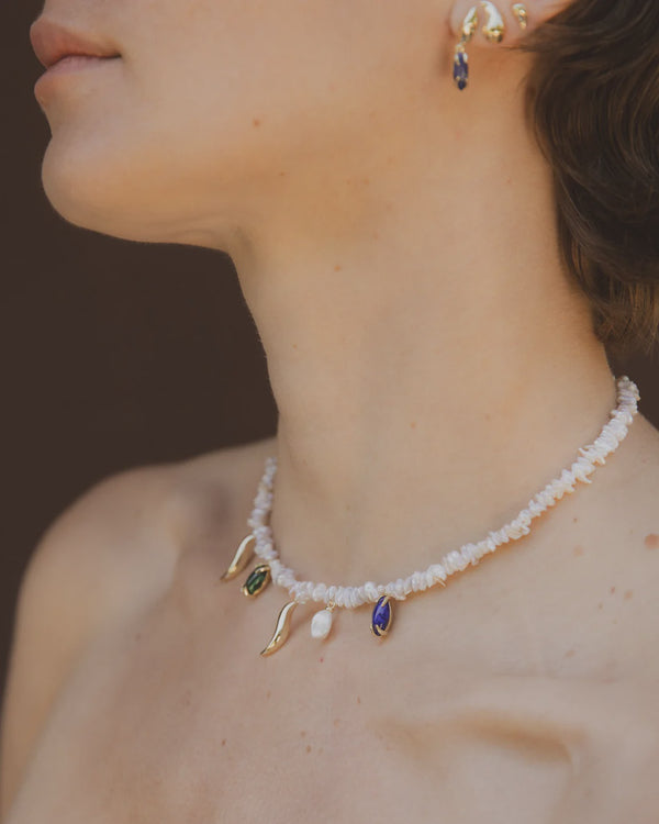 F+H Studios Wipeout Keshi Pearl Necklace - 18K Gold Plating + Freshwater Pearl