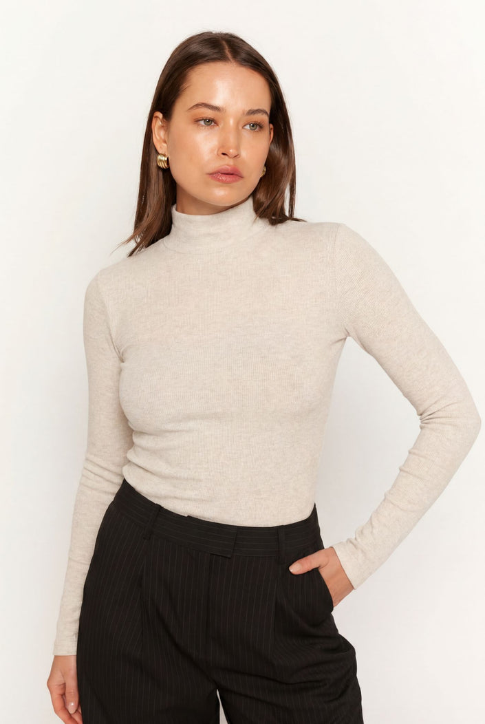 Primi Carina Mock Neck Long Sleeve - Oatmeal Marle