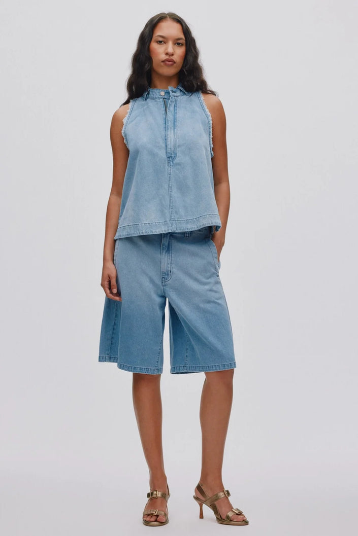 Rabens Saloner Raha Wide Shorts - Washed Denim