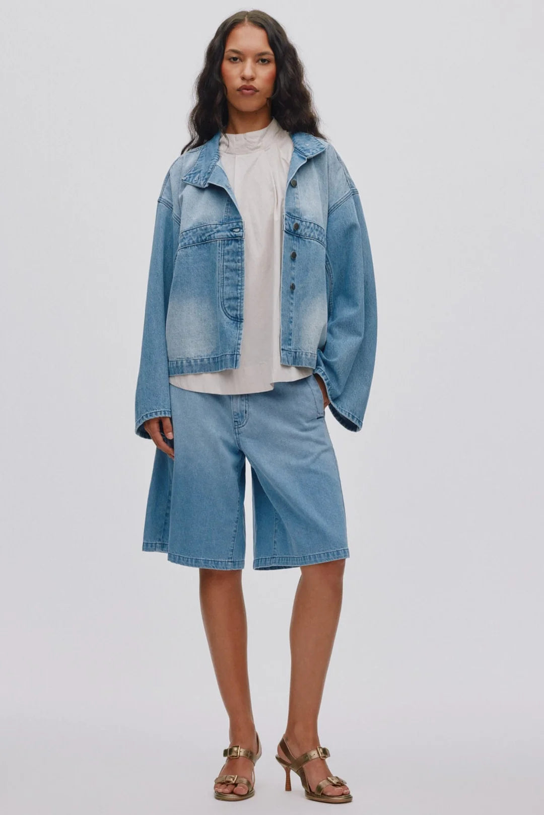 Rabens Saloner Raha Wide Shorts - Washed Denim