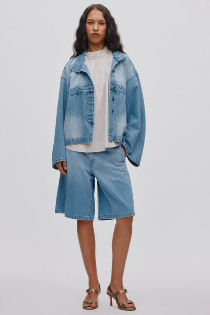 Rabens Saloner Raha Wide Shorts - Washed Denim