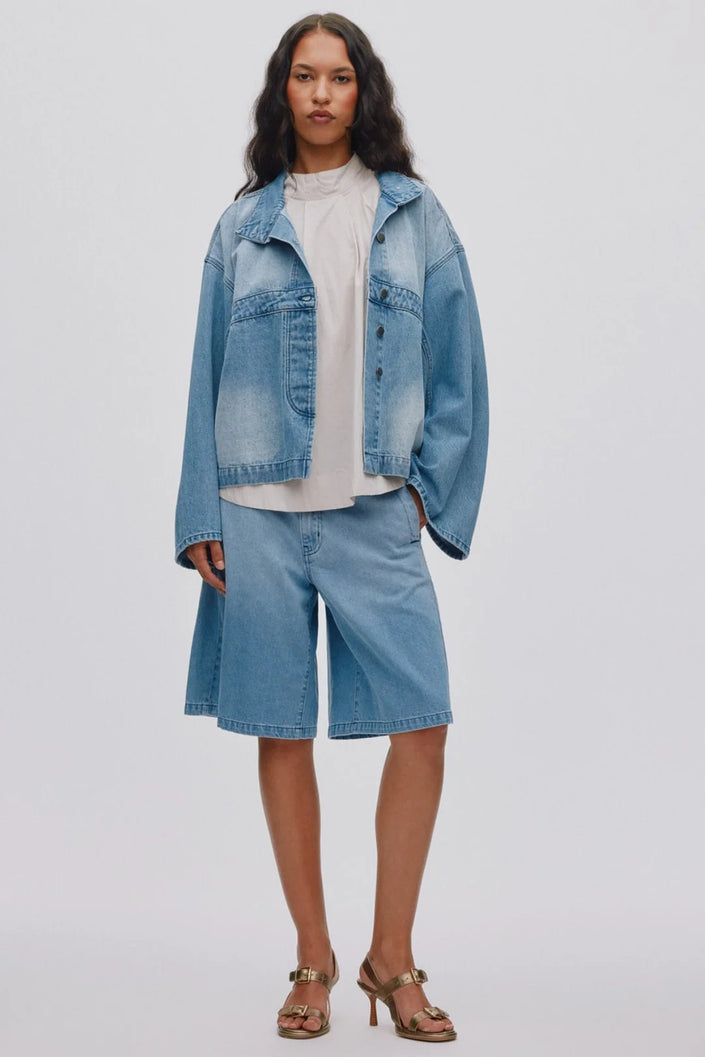 Rabens Saloner Raha Wide Shorts - Washed Denim