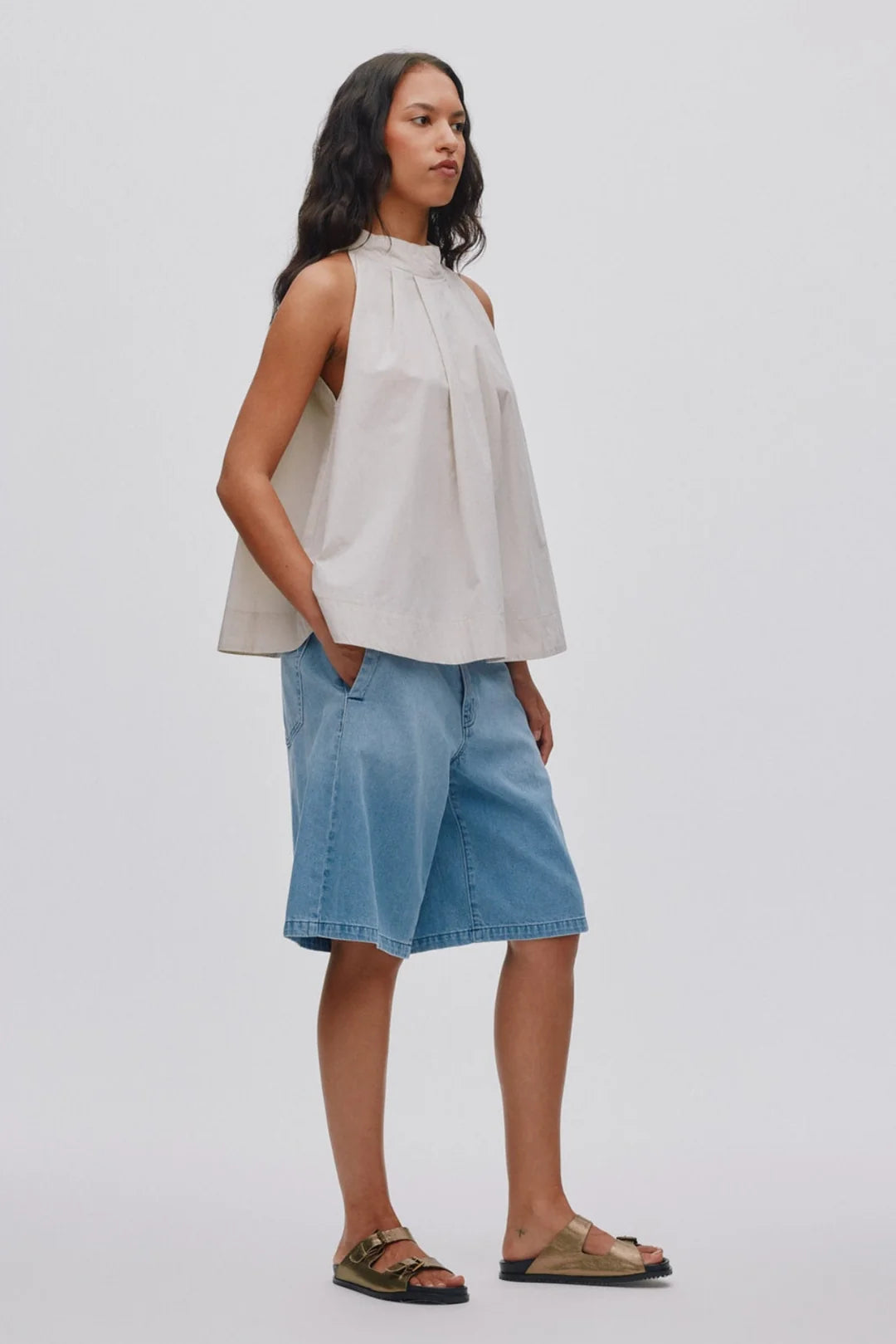 Rabens Saloner Raha Wide Shorts - Washed Denim