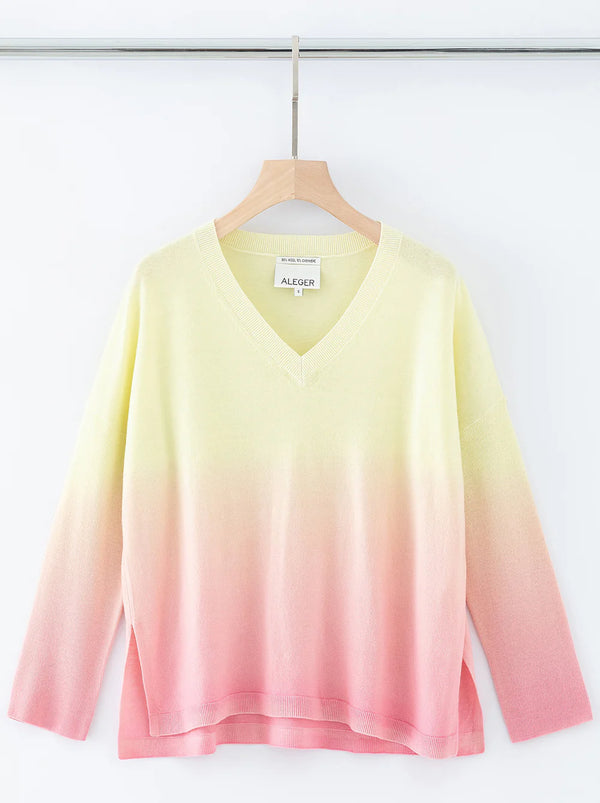 ALEGER Low V-Neck Fine Sweater - Pink Sunset Pink