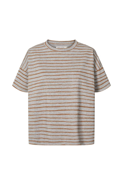 Rabens Saloner Margot Stripe Tee - Grey/Honey Stripe