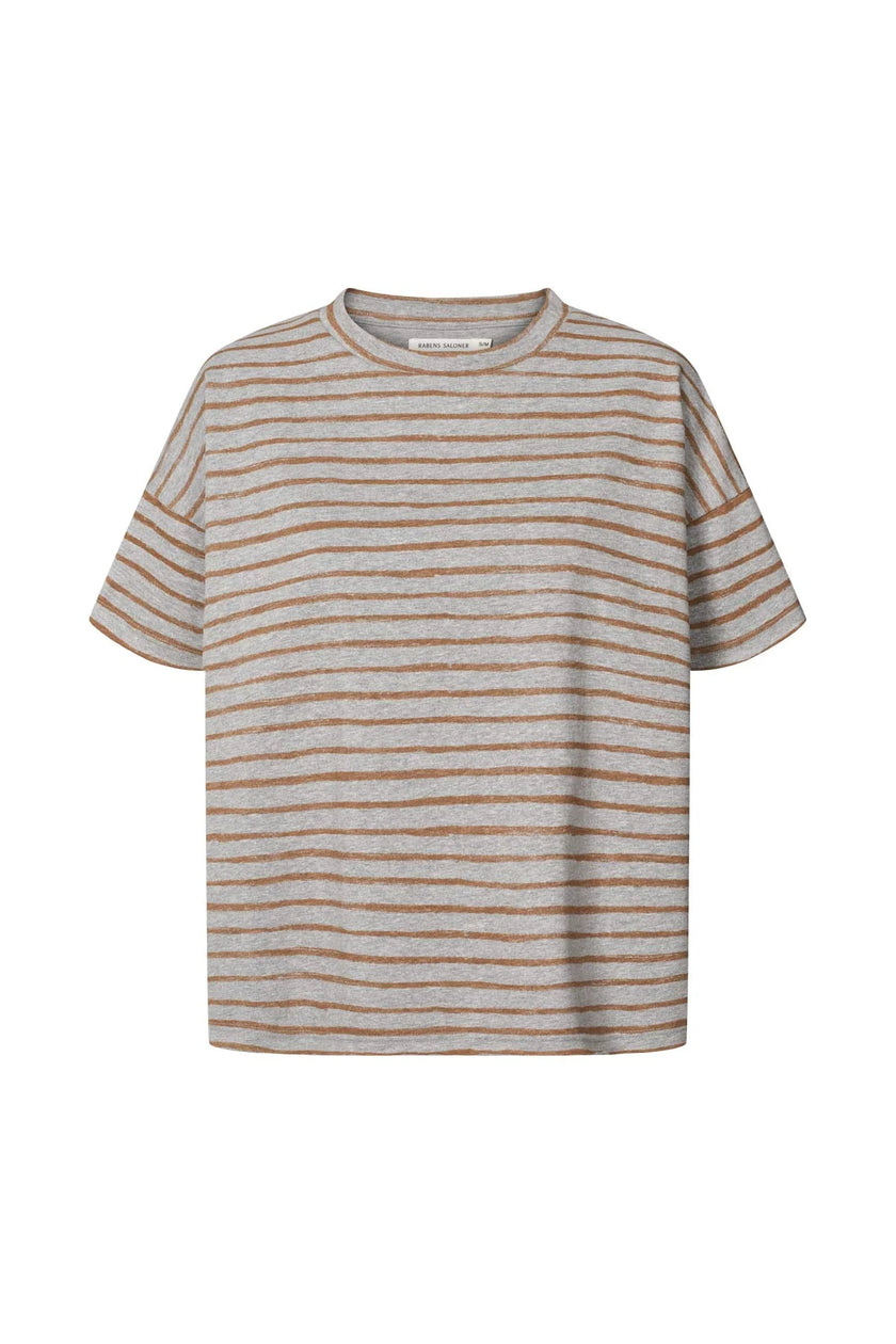 Rabens Saloner Margot Stripe Tee - Grey/Honey Stripe