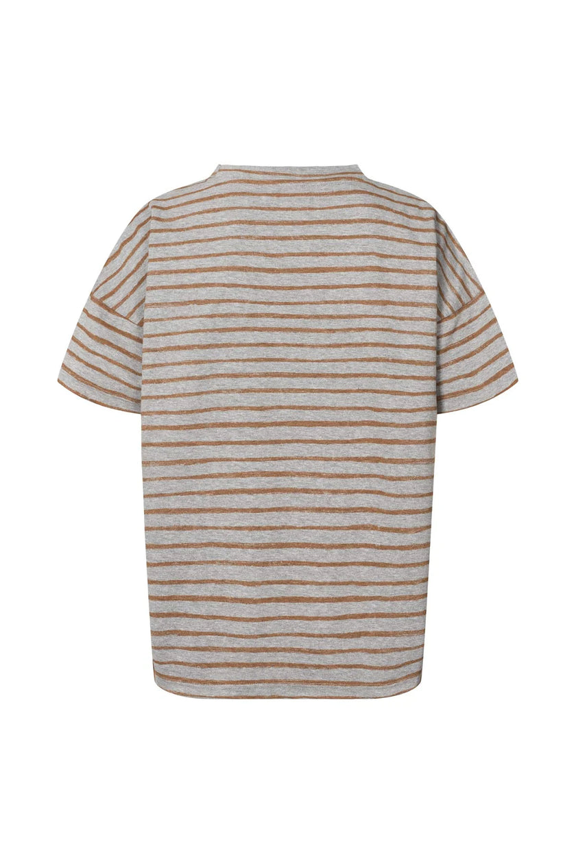 Rabens Saloner Margot Stripe Tee - Grey/Honey Stripe