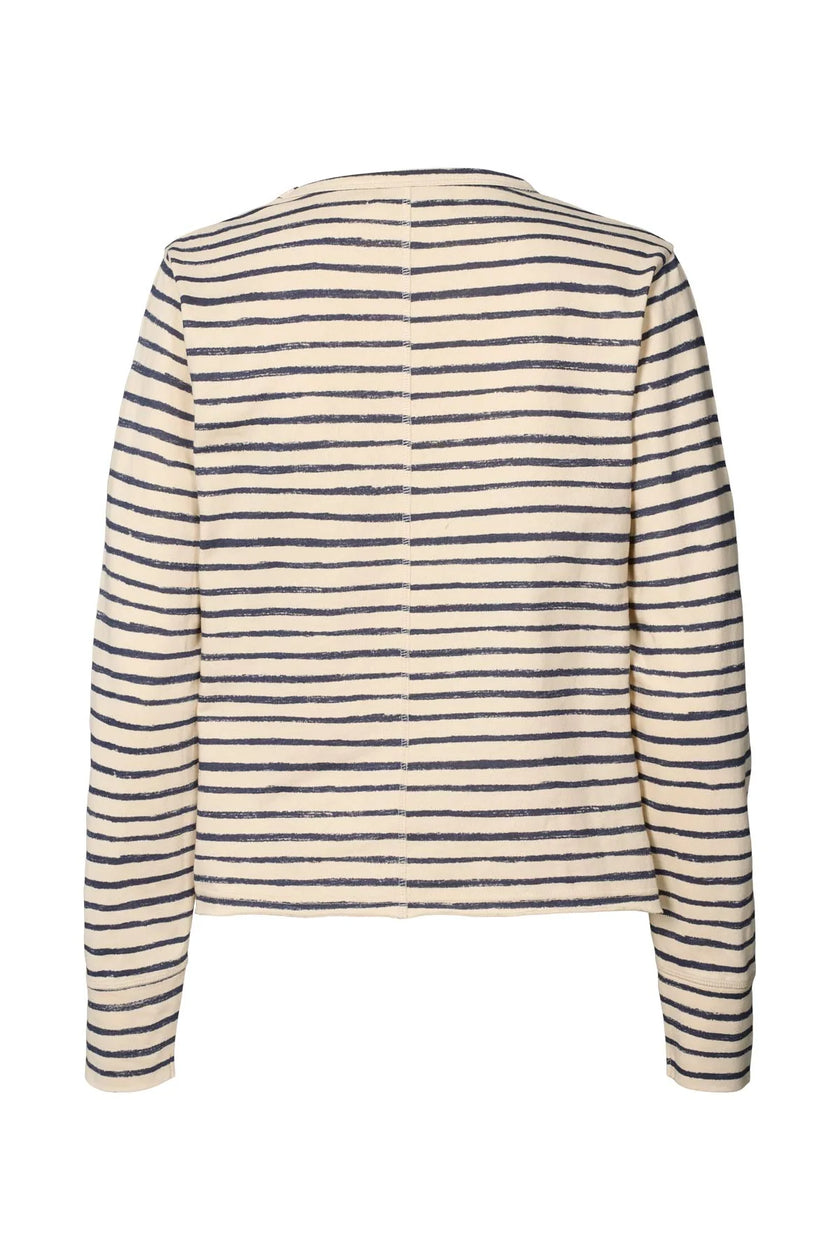 Rabens Saloner Hila LS Stripe Crew Top - Grey/Honey Stripe