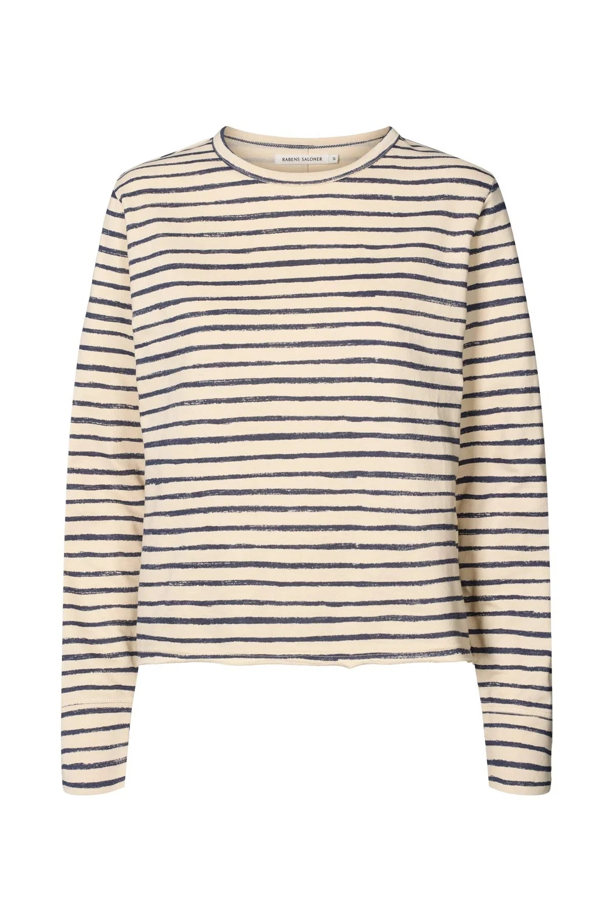 Rabens Saloner Hila LS Stripe Crew Top - Grey/Honey Stripe