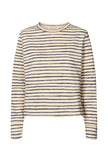Rabens Saloner Hila LS Stripe Crew Top - Grey/Honey Stripe