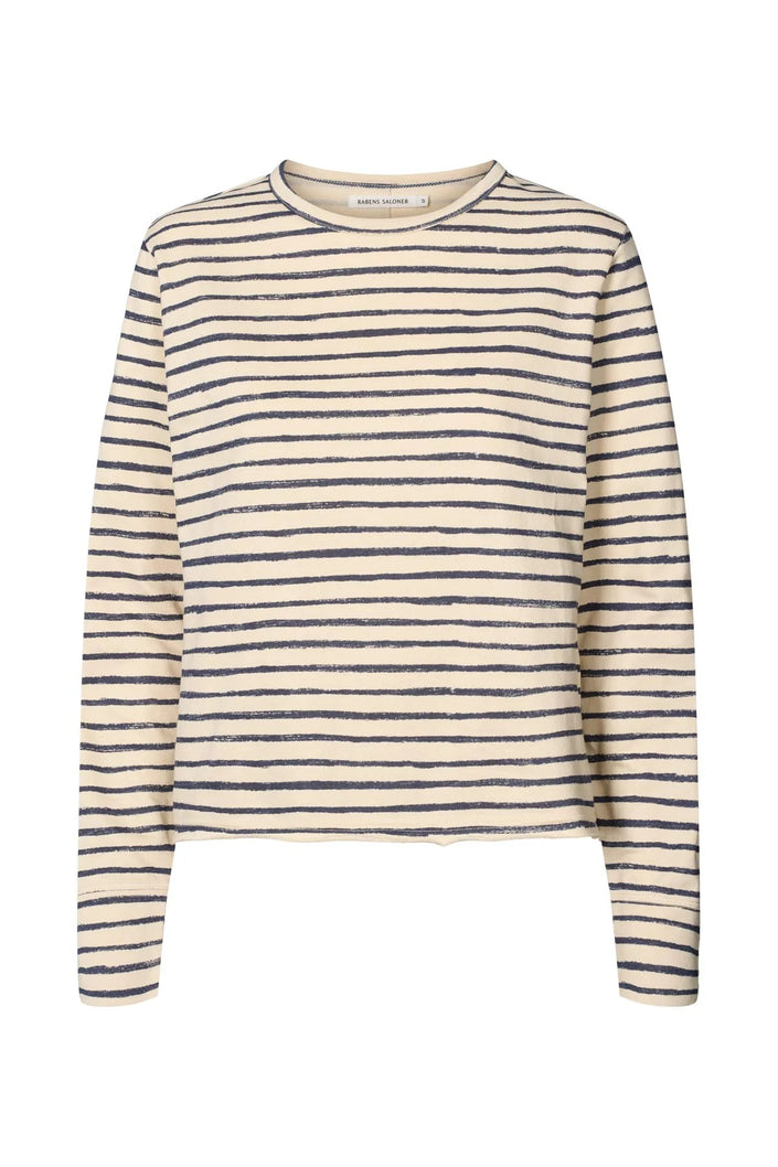 Rabens Saloner Hila LS Stripe Crew Top - Grey/Honey Stripe