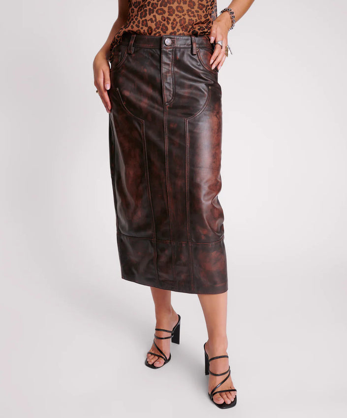One Teaspoon Cassidy Leather Skirt - Dark Chocolate