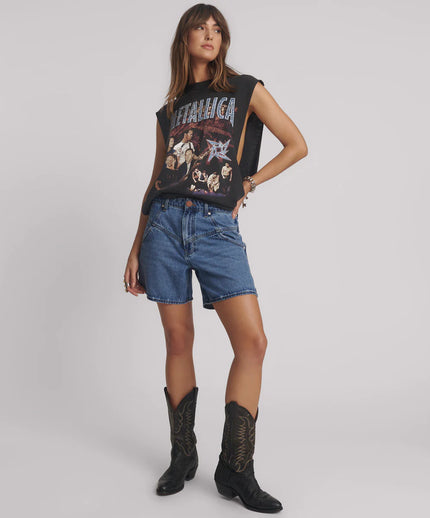 One Teaspoon Kinks Mid Waist Long Length Denim Short