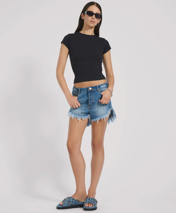 One Teaspoon Low Waist Mid Length Denim Shorts
