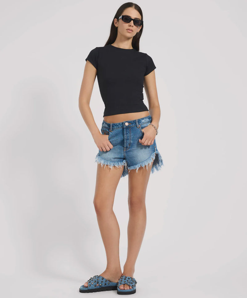 One Teaspoon Low Waist Mid Length Denim Shorts