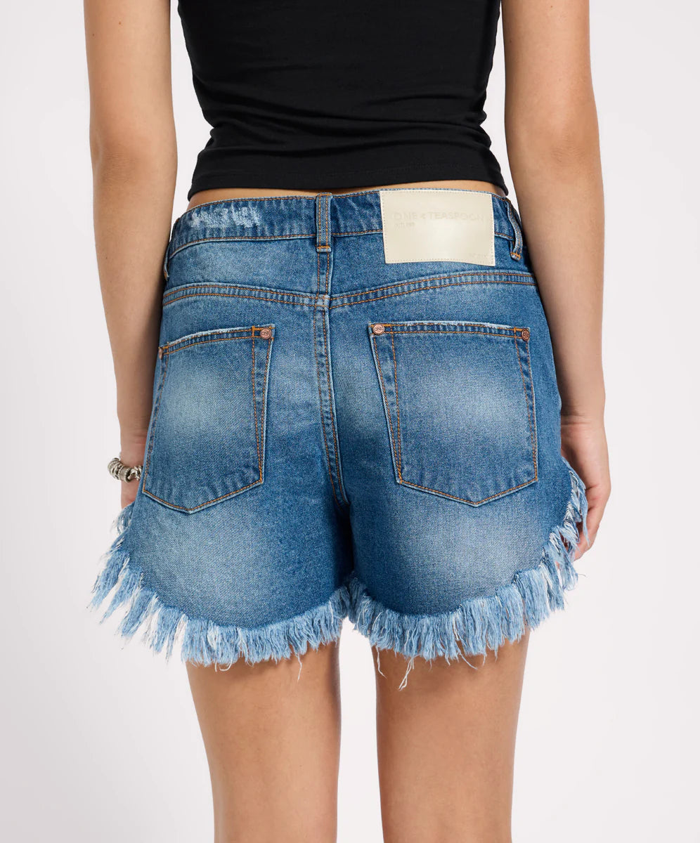One Teaspoon Mid Waist Outlaws Denim Short - Blue Love