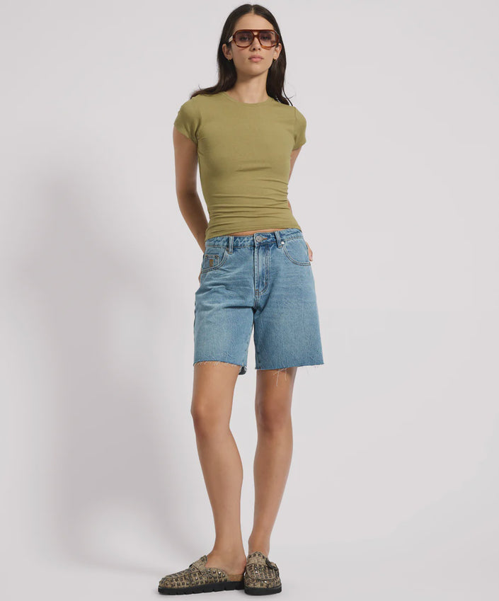 One Teaspoon Jacksons Mid Waist Wide Leg Denim Shorts