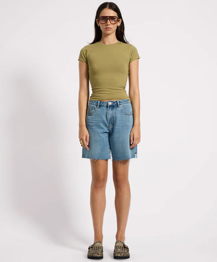 One Teaspoon Jacksons Mid Waist Wide Leg Denim Shorts