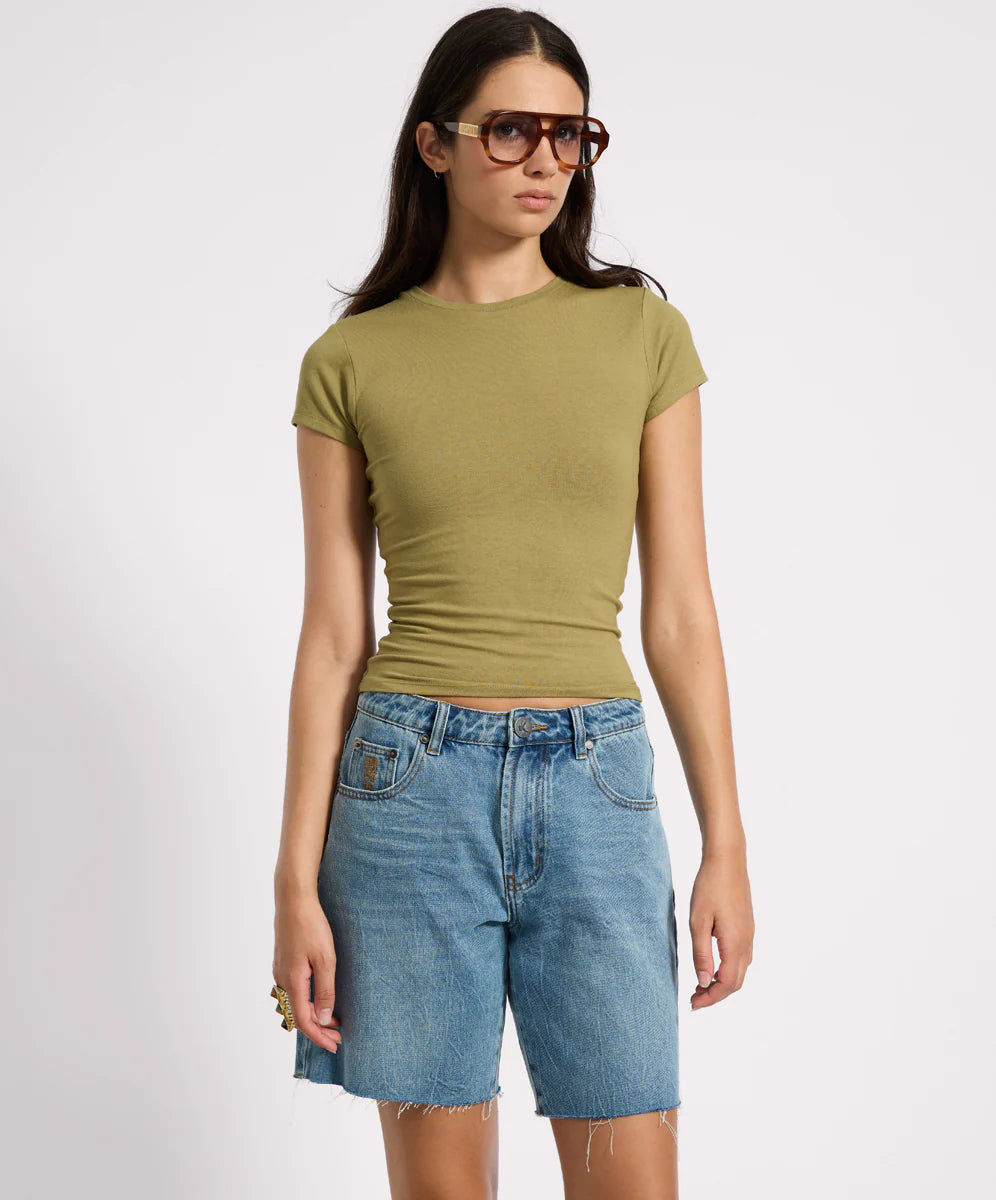 One Teaspoon Jacksons Mid Waist Wide Leg Denim Shorts