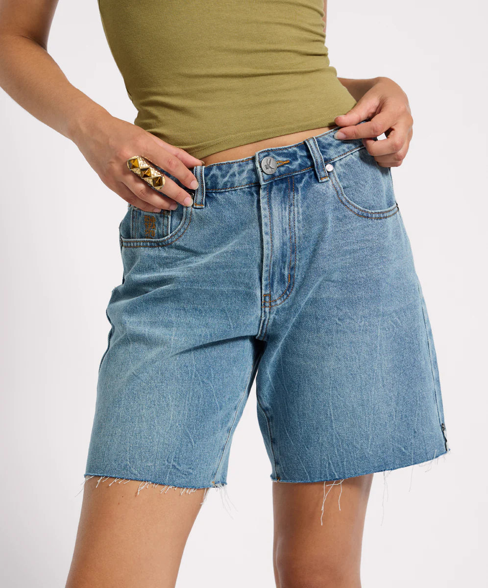 One Teaspoon Jacksons Mid Waist Wide Leg Denim Shorts