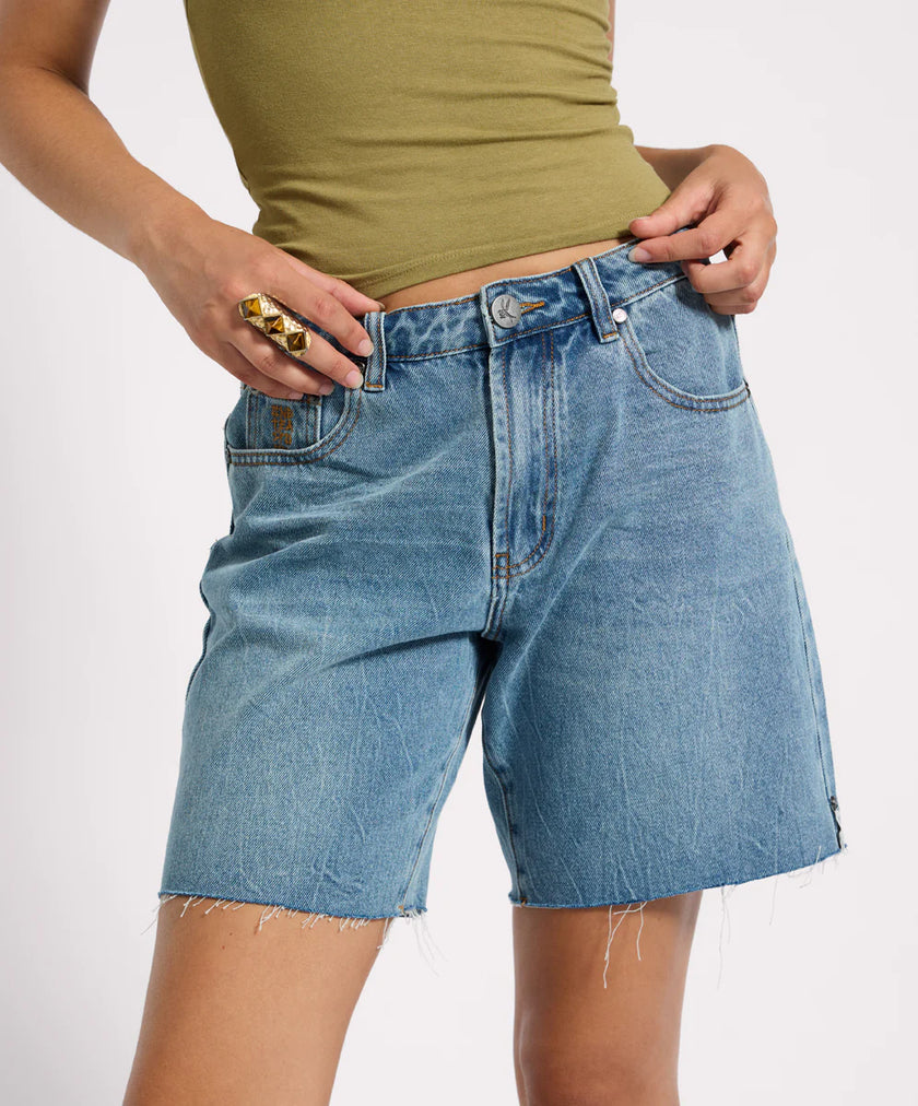 One Teaspoon Jacksons Mid Waist Wide Leg Denim Shorts