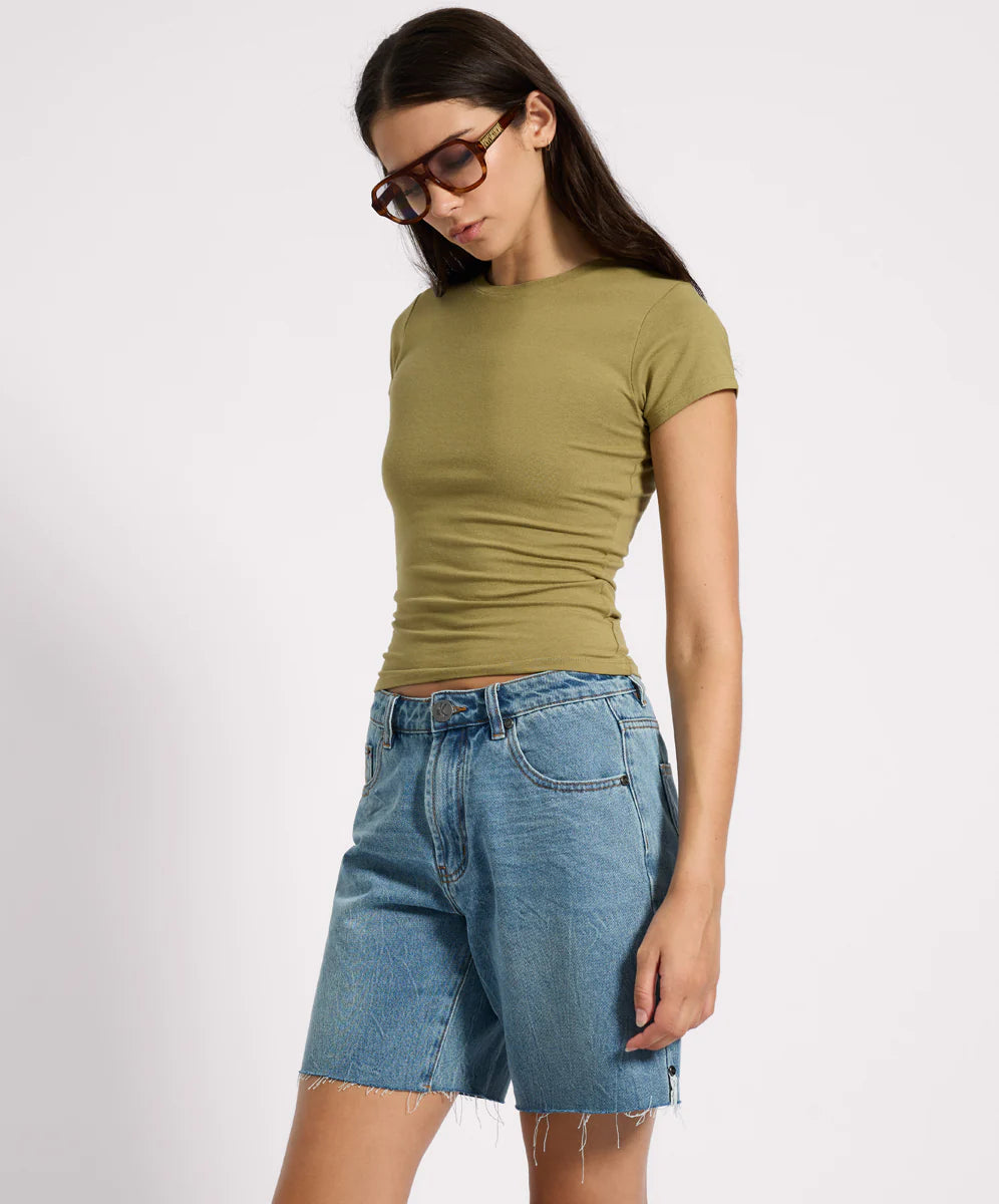 One Teaspoon Jacksons Mid Waist Wide Leg Denim Shorts