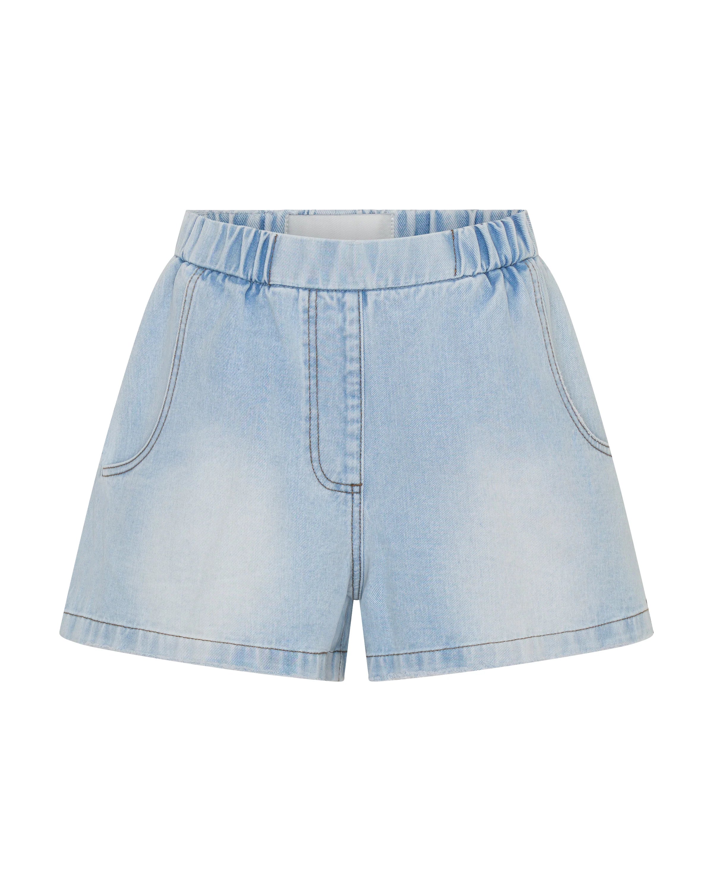 One Teaspoon Funks High Waisted Elasticated Flippy Denim Shorts - Blue Latte