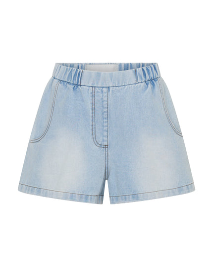One Teaspoon Funks High Waisted Elasticated Flippy Denim Shorts - Blue Latte