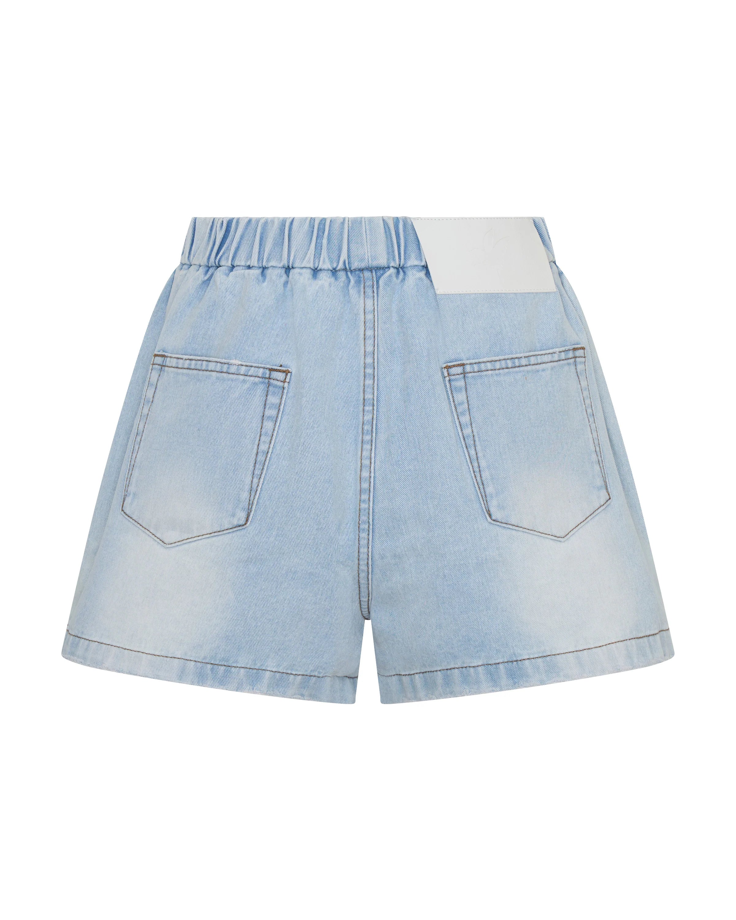 One Teaspoon Funks High Waisted Elasticated Flippy Denim Shorts - Blue Latte
