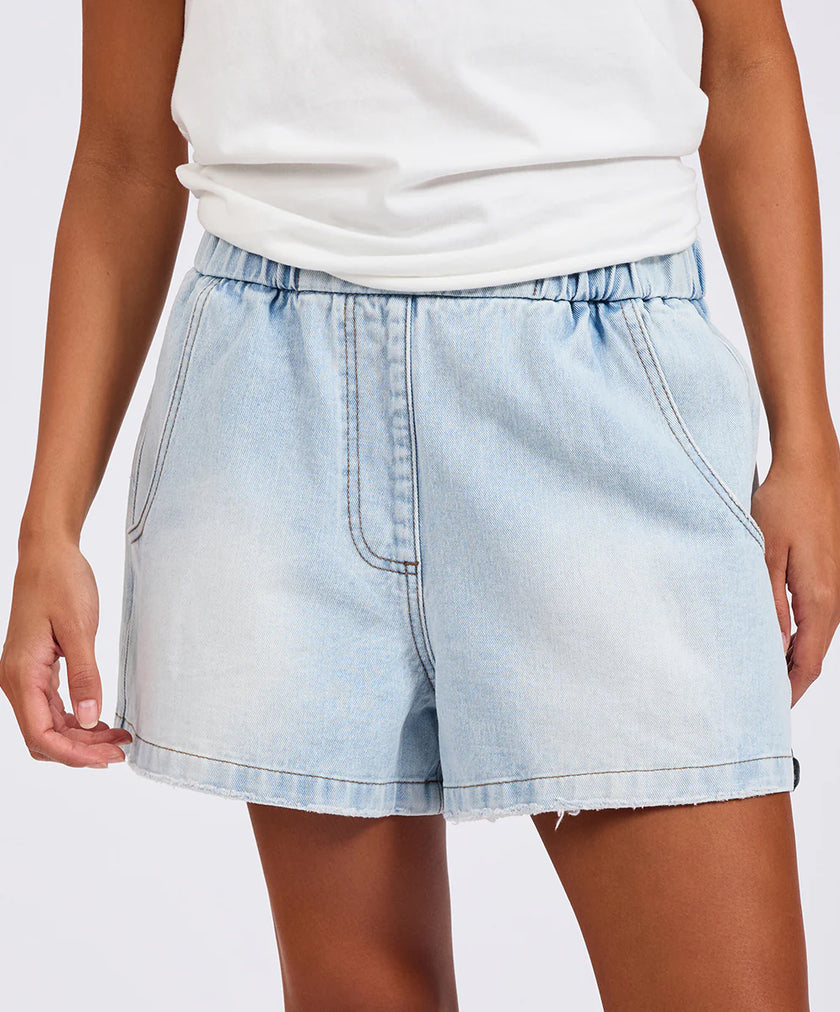 One Teaspoon Funks High Waisted Elasticated Flippy Denim Shorts - Blue Latte
