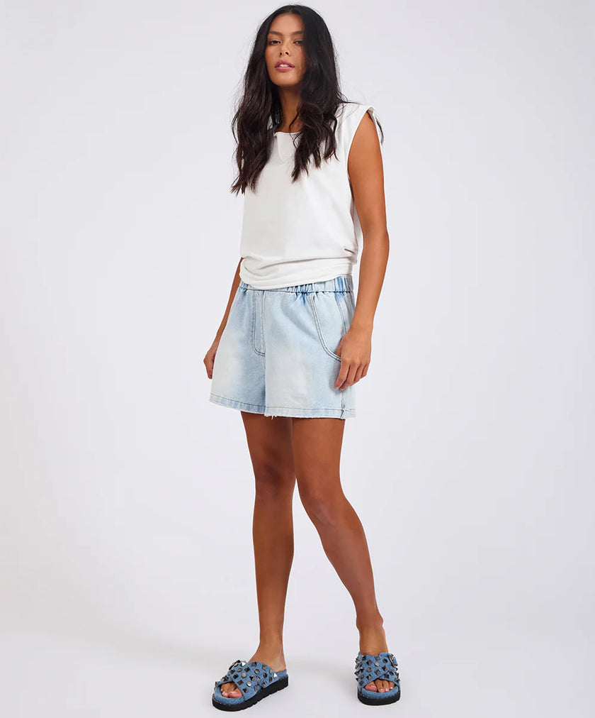 One Teaspoon Funks High Waisted Elasticated Flippy Denim Shorts - Blue Latte