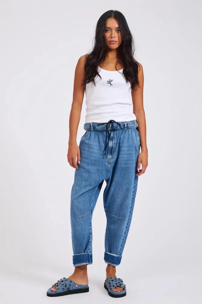 One Teaspoon Outcasts Low Waist Drop Crotch Harem Denim Jeans - Bright Blue