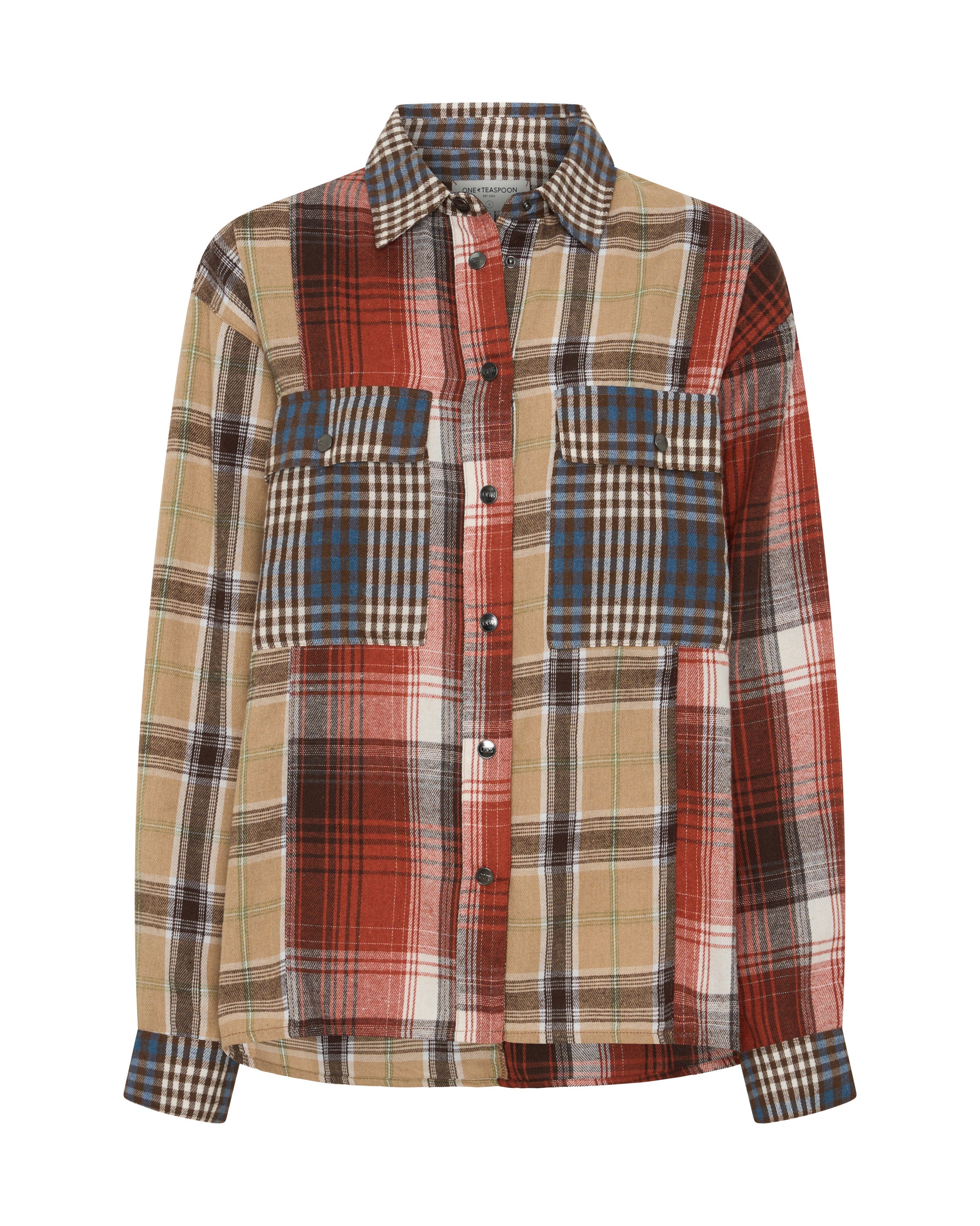 One Teaspoon Essential Patchwork Flannel Shirt - Natural