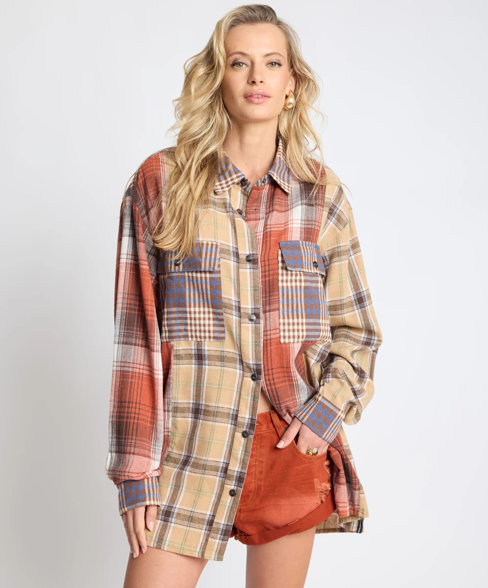 One Teaspoon Essential Patchwork Flannel Shirt - Natural