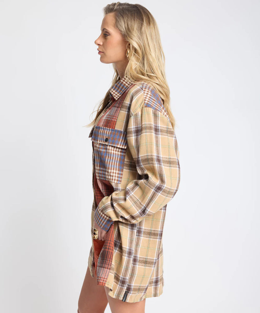 One Teaspoon Essential Patchwork Flannel Shirt - Natural