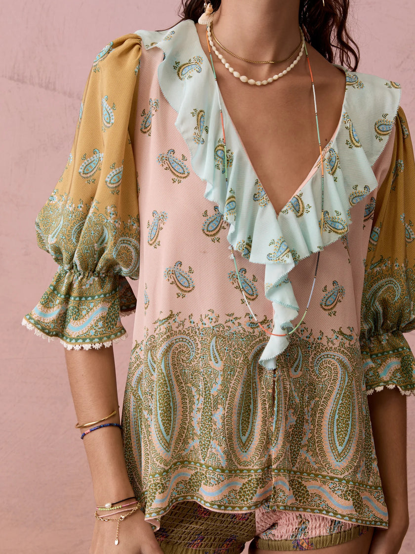 BOTEH Lucent Silk Ruffle Blouse