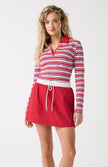 cartel & willow Avery Zip Long Sleeve - Red Multi Stripe
